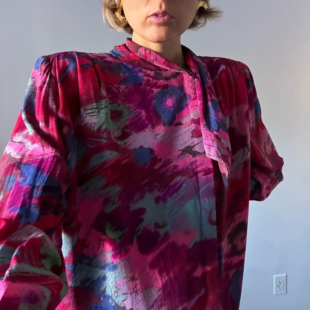 Vintage Ungaro dress,burgundy/pink/blue, size M-L - Picture 2 of 12